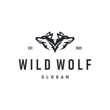 Siyah siluet tasarımı logo kurt vahşi hayvan çizim şablonu