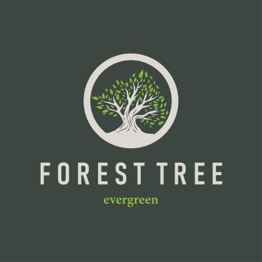 Ağaç silueti kavramı çocukların oyun alanı logosu oyun alanı doğal ağaç kavramı ve yeşil orman ağacı doğası ürün markası sembolü veya poster illüstrasyon şablonu olarak.