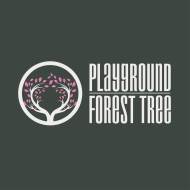 Ağaç silueti kavramı çocukların oyun alanı logosu oyun alanı doğal ağaç kavramı ve yeşil orman ağacı doğası ürün markası sembolü veya poster illüstrasyon şablonu olarak.