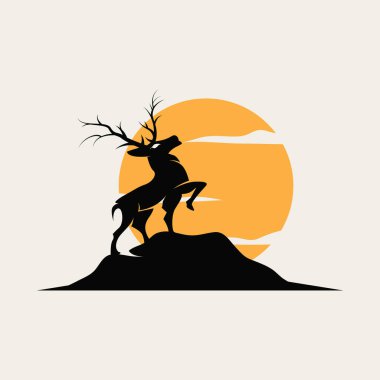 Geyik logosu tasarımı geyik avcısı kavramı ve basit minimalist hayvan ürünü şablonu çizimi.