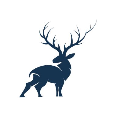 Geyik logosu tasarımı geyik avcısı kavramı ve basit minimalist hayvan ürünü şablonu çizimi.