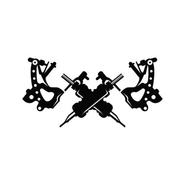 Siyah siluet illüstrasyon logo dövme makinesi eski moda minimalist konsept şablon dövme stüdyo tasarımı