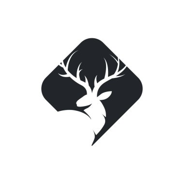 Geyik logosu tasarımı geyik avcısı kavramı ve basit minimalist hayvan ürünü şablonu çizimi.