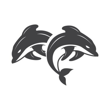 Okyanus hayvanı silueti tasarımı yunus logosu kavramı ve siyah siluet minimalist okyanus ürünü markası şablonu.