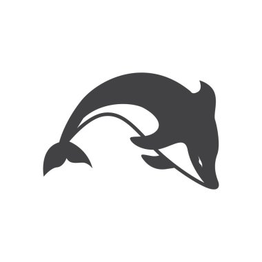 Okyanus hayvanı silueti tasarımı yunus logosu kavramı ve siyah siluet minimalist okyanus ürünü markası şablonu.