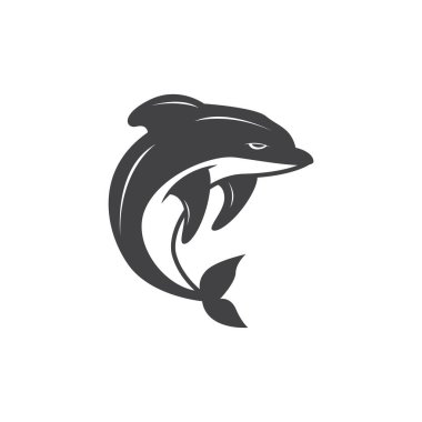 Okyanus hayvanı silueti tasarımı yunus logosu kavramı ve siyah siluet minimalist okyanus ürünü markası şablonu.