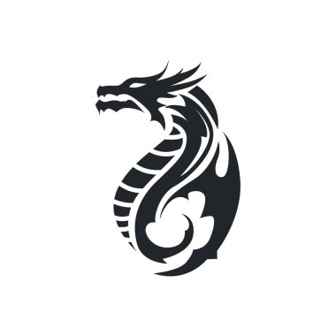 Basit ejderha logosu ve antika illüstrasyon tasarımlı mistik hayvan efsanesi tasarımı.