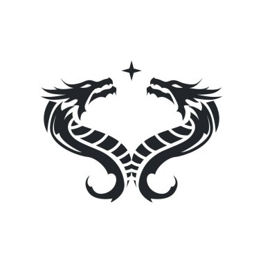 Basit ejderha logosu ve antika illüstrasyon tasarımlı mistik hayvan efsanesi tasarımı.