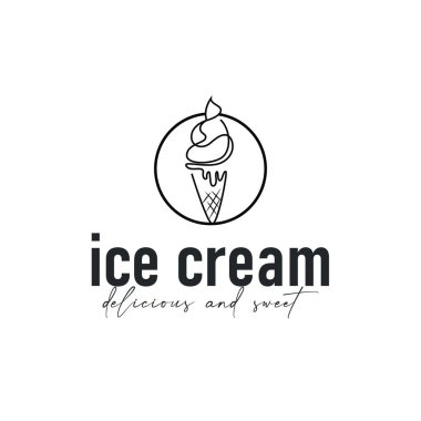 Tatlı, lezzetli ve soğuk yemek, modern ve minimalist bir çizgi konsepti olan dondurma logosu. Ticari marka, şablon, poster, restoran, kafe için uygun.