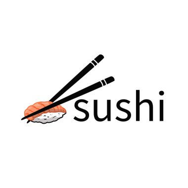Japon gıda konsepti tasarımı, suşi logosu, taze ve lezzetli otantik yiyecekler, restoran, kafe ve iş modeli veya poster şablonu için illüstrasyon sembolü