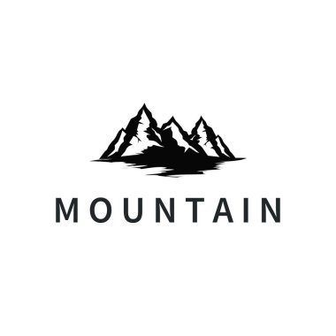 Doğal manzara ve güzel siyah siluetler için basit, minimalist bir dağ logosu konsepti, poster illüstrasyon şablonu veya ticari ürün markası için tasarım.