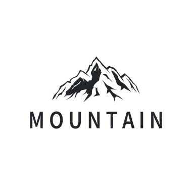Doğal manzara ve güzel siyah siluetler için basit, minimalist bir dağ logosu konsepti, poster illüstrasyon şablonu veya ticari ürün markası için tasarım.