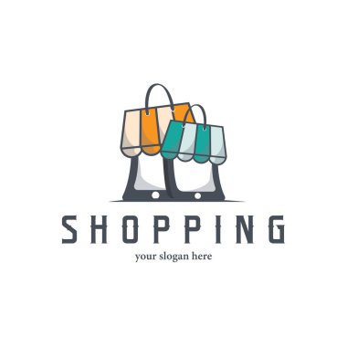 Basit, zarif, minimalist bir dükkan ve çanta konsepti ile çevrimiçi dükkan alışveriş logosu konsepti iş veya alışveriş markası şablonu posterleri için uygundur