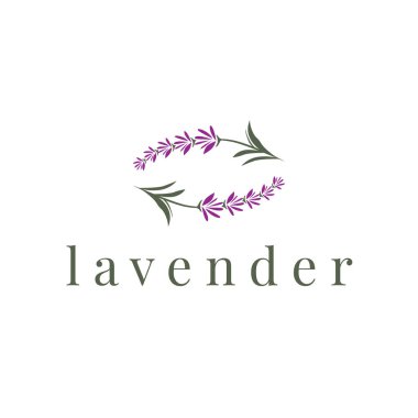 Lavanta Logosu, Basit Mor Çiçek Bitki Vektörü, Kutlama Kartı Tasarımı, Banner, Çiçek Süslemesi, Lavantalı El Çizimi Düğünü, Simge Simgesi İllüstrasyonu