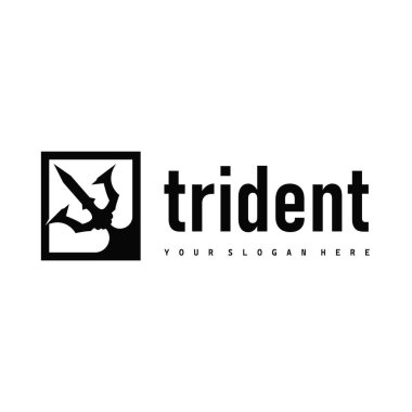 Trident logo silah kavramı, yaba silahı poseidon, neptün, deniz tanrısı ürün markası, dükkan, şablon ve poster tasarımı için tasarım illüstrasyonu sembolü.