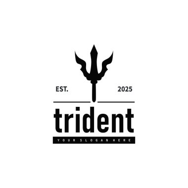 Trident logo silah kavramı, yaba silahı poseidon, neptün, deniz tanrısı ürün markası, dükkan, şablon ve poster tasarımı için tasarım illüstrasyonu sembolü.