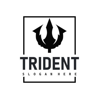 Trident logo silah kavramı, yaba silahı poseidon, neptün, deniz tanrısı ürün markası, dükkan, şablon ve poster tasarımı için tasarım illüstrasyonu sembolü.