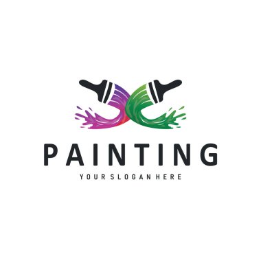 Resim tasarımı logosu boya fırçası sıvı boya renkli ve eşsiz premium simge simgesi