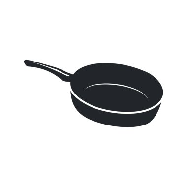 Siyah siluet kızartma tavalı, basit şablon restoran logosu, kafe, bar logosu olan antika retro tasarım yemek logosu kavramı