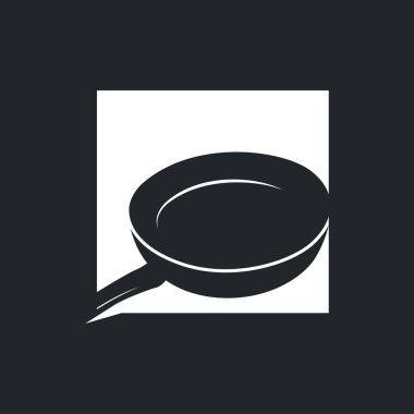 Siyah siluet kızartma tavalı, basit şablon restoran logosu, kafe, bar logosu olan antika retro tasarım yemek logosu kavramı