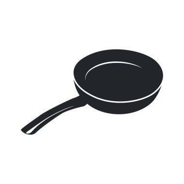 Siyah siluet kızartma tavalı, basit şablon restoran logosu, kafe, bar logosu olan antika retro tasarım yemek logosu kavramı