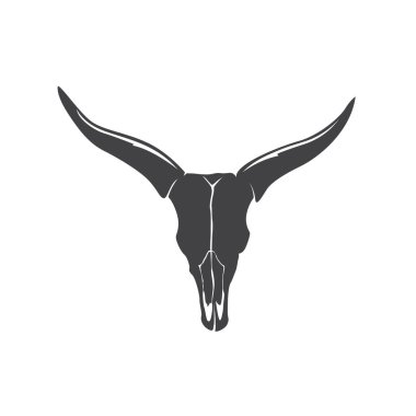 Batı Teksas 'taki eski çiftlik konsept şablonundan Longhorn logo illüstrasyon boynuzu sembollü klasik tasarım konsepti