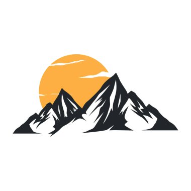 Eski moda tasarımlı siyah siluet konsepti basit dağ logosu doğal manzara sembolü cezbedici dağ doğası.