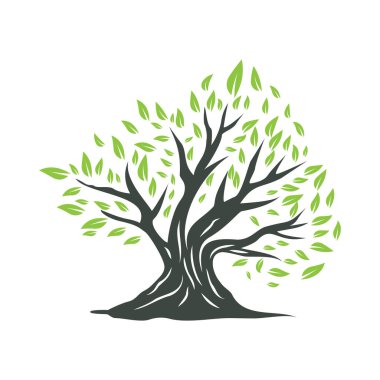 Ağaç silueti kavramı çocukların oyun alanı logosu oyun alanı doğal ağaç kavramı ve yeşil orman ağacı doğası ürün markası sembolü veya poster illüstrasyon şablonu olarak.