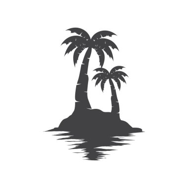 Minimalist plaj logosu kavramlı yaz tatili Palmiye ağacı ve okyanus logosu resimleme sembolü şablonu