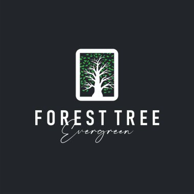 Ağaç silueti kavramı çocukların oyun alanı logosu oyun alanı doğal ağaç kavramı ve yeşil orman ağacı doğası ürün markası sembolü veya poster illüstrasyon şablonu olarak.