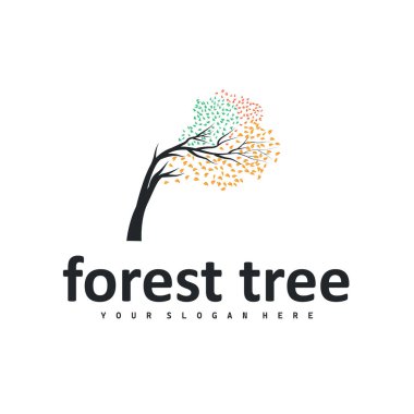 Ağaç silueti kavramı çocukların oyun alanı logosu oyun alanı doğal ağaç kavramı ve yeşil orman ağacı doğası ürün markası sembolü veya poster illüstrasyon şablonu olarak.