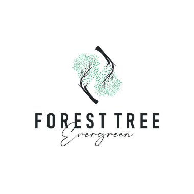 Ağaç silueti kavramı çocukların oyun alanı logosu oyun alanı doğal ağaç kavramı ve yeşil orman ağacı doğası ürün markası sembolü veya poster illüstrasyon şablonu olarak.