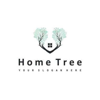 Ağaç silueti kavramı çocukların oyun alanı logosu oyun alanı doğal ağaç kavramı ve yeşil orman ağacı doğası ürün markası sembolü veya poster illüstrasyon şablonu olarak.