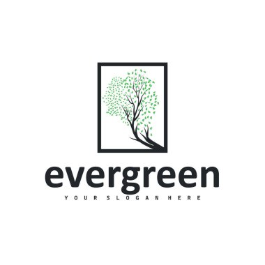 Ağaç silueti kavramı çocukların oyun alanı logosu oyun alanı doğal ağaç kavramı ve yeşil orman ağacı doğası ürün markası sembolü veya poster illüstrasyon şablonu olarak.