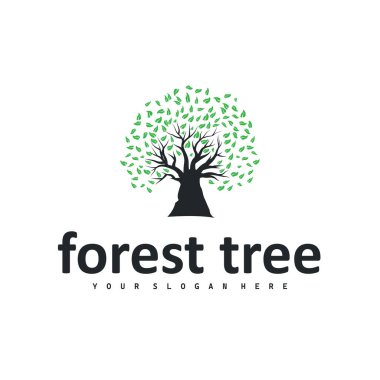 Ağaç silueti kavramı çocukların oyun alanı logosu oyun alanı doğal ağaç kavramı ve yeşil orman ağacı doğası ürün markası sembolü veya poster illüstrasyon şablonu olarak.