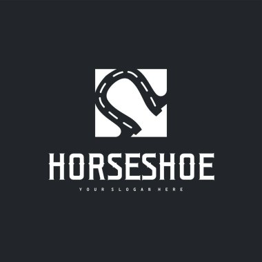 At çiftliğinin simgesi olarak minimalist siyah siluet tasarımlı at nalı logosu ve marka ya da poster tasarımı için nalbant logosu tasarımı