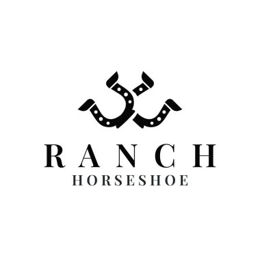 At çiftliğinin simgesi olarak minimalist siyah siluet tasarımlı at nalı logosu ve marka ya da poster tasarımı için nalbant logosu tasarımı