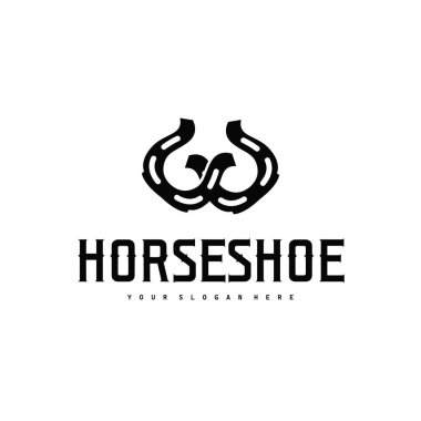 At çiftliğinin simgesi olarak minimalist siyah siluet tasarımlı at nalı logosu ve marka ya da poster tasarımı için nalbant logosu tasarımı