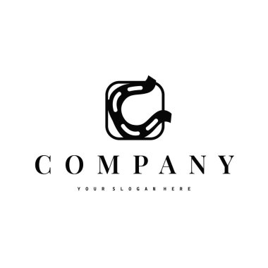 At çiftliğinin simgesi olarak minimalist siyah siluet tasarımlı at nalı logosu ve marka ya da poster tasarımı için nalbant logosu tasarımı