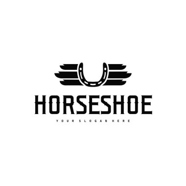 At çiftliğinin simgesi olarak minimalist siyah siluet tasarımlı at nalı logosu ve marka ya da poster tasarımı için nalbant logosu tasarımı