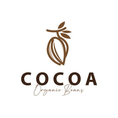 Basit kakao çekirdeği logosu, eski vintage tasarım ve bitki ve içecek şablonu sembolü, marka ürün sembolü ve poster şablonu çizimi