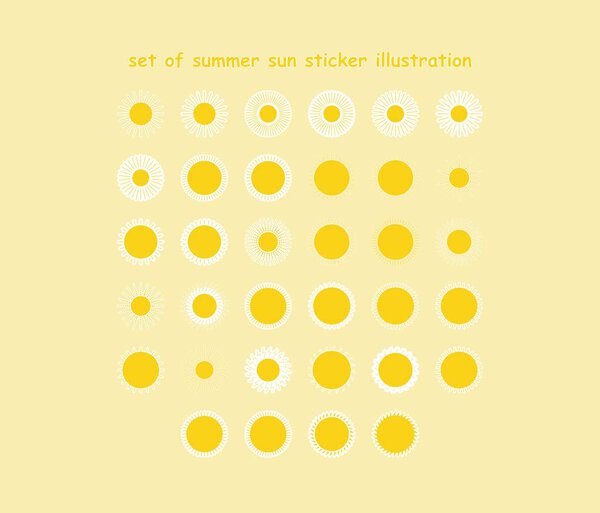 set of summer sun sticker illustration