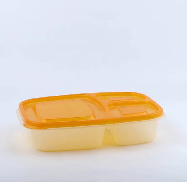 白い背景に隔離されたプラスチック製の弁当箱 — ストック写真
