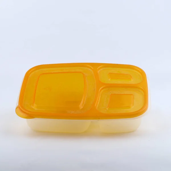白い背景に隔離されたプラスチック製の弁当箱 — ストック写真
