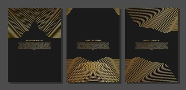 Комплект Абстрактного Плаката Покрытия Золотой Линией Волны Стиль Роскоши Технические — стоковый вектор