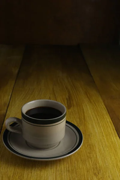 Чашка Черного Кофе Деревянном Фоне Copyspace Area — стоковое фото