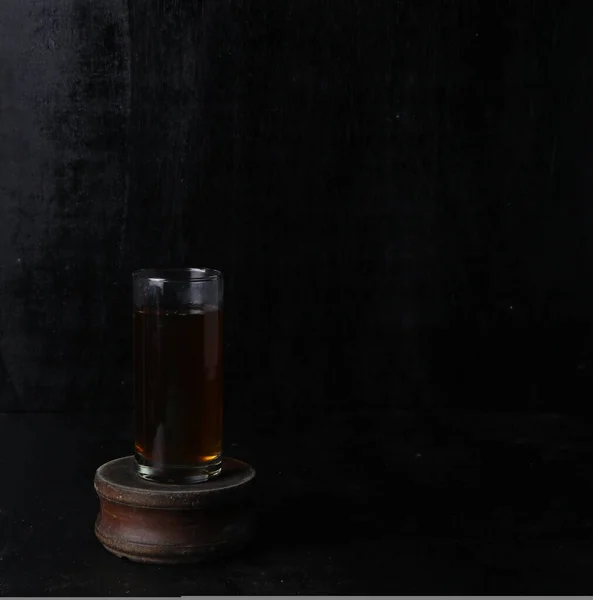 Glass Cup Tea Black Background — Stock Photo, Image