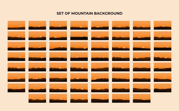 stock vector set of silhouette views of mountains with sunset background