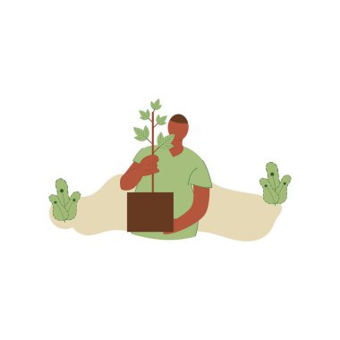 Ağaç diken insanların vektör çizimi. Dünyayı kurtarma kavramı. Ekoloji gönüllülüğü konsepti. Ekoloji aktivizmi için tasarım