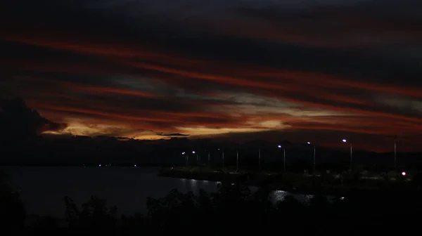 Colorful Dramatic Sky Clouds Sunset Sunset Lake — Φωτογραφία Αρχείου
